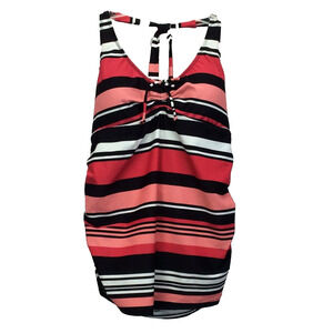 Two Hearts Maternity Tankini Swim Top Womens Size M Multicolored Striped Ruching